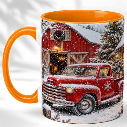 #pl[11oz|Orange] Vintage Red Pickup Coffee Mug, Christmas Truck Mug, Ceramic Cup