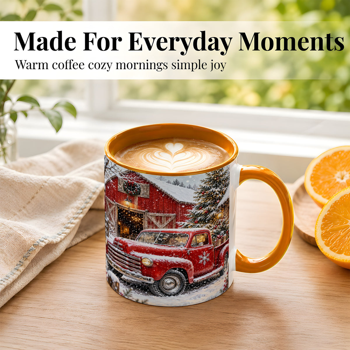 #pl[11oz|Orange] Vintage Red Pickup Coffee Mug, Christmas Truck Mug, Ceramic Cup