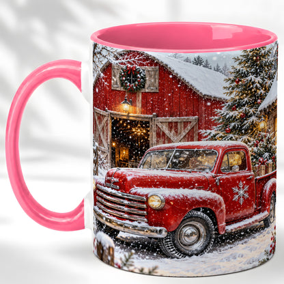 #pl[11oz|Pink] Vintage Red Pickup Coffee Mug, Christmas Truck Mug, Ceramic Cup