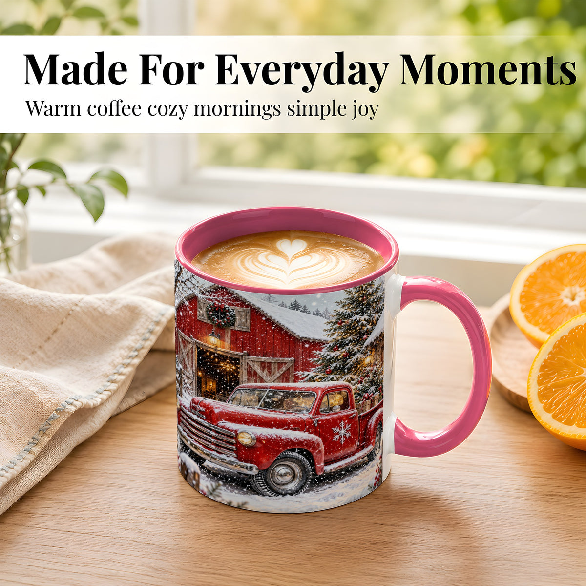 #pl[11oz|Pink] Vintage Red Pickup Coffee Mug, Christmas Truck Mug, Ceramic Cup