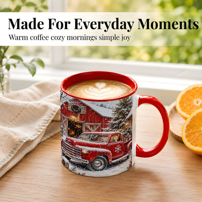 #pl[11oz|Red] Vintage Red Pickup Coffee Mug, Christmas Truck Mug, Ceramic Cup