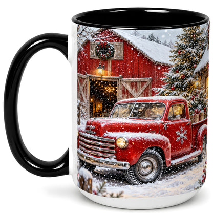 #pl[15oz|Black] Vintage Red Pickup Coffee Mug, Christmas Truck Mug, Ceramic Cup