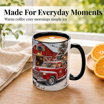 #pl[15oz|Black] Vintage Red Pickup Coffee Mug, Christmas Truck Mug, Ceramic Cup