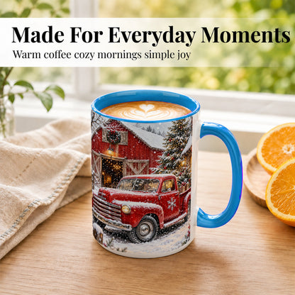 #pl[15oz|Blue] Vintage Red Pickup Coffee Mug, Christmas Truck Mug, Ceramic Cup