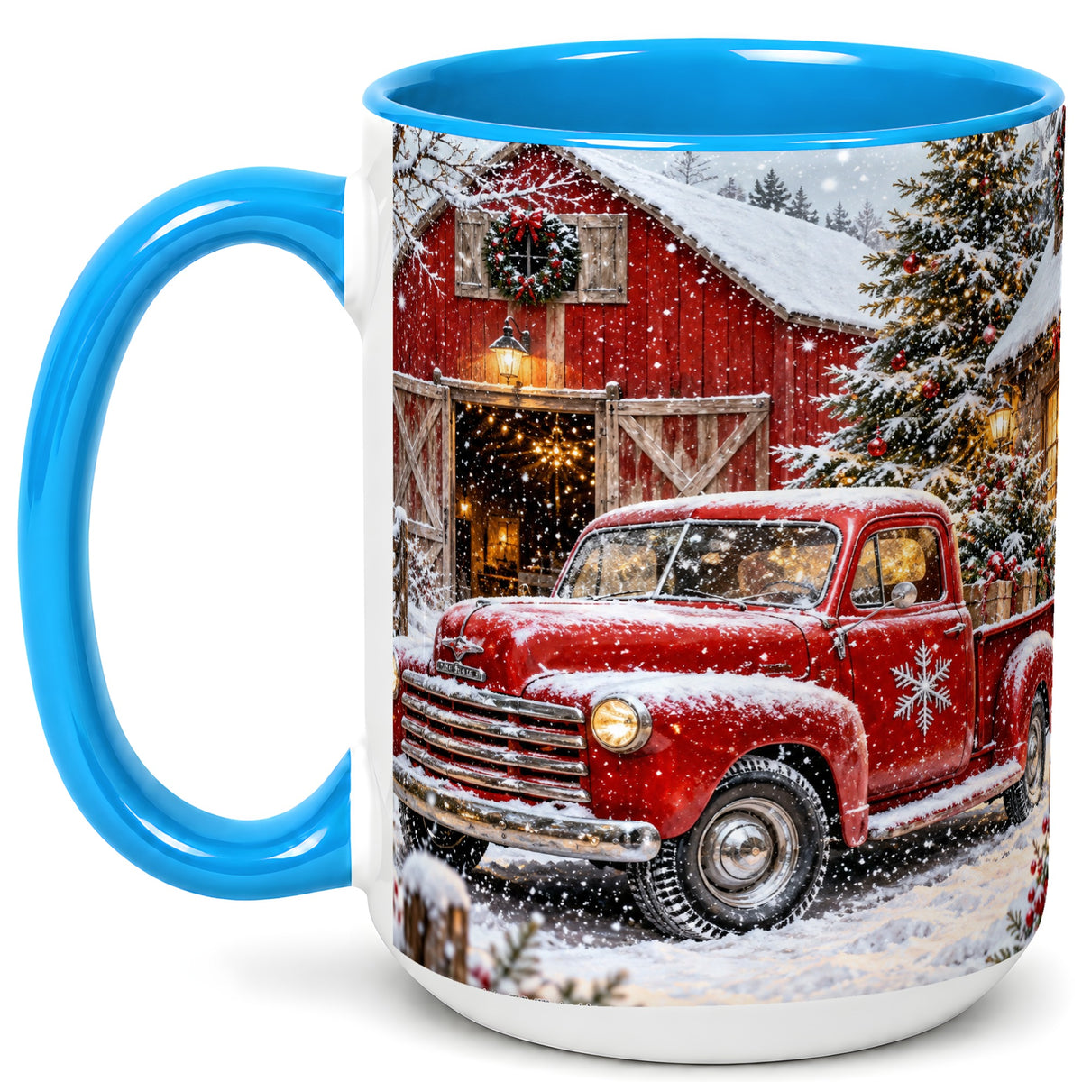 #pl[15oz|Blue] Vintage Red Pickup Coffee Mug, Christmas Truck Mug, Ceramic Cup