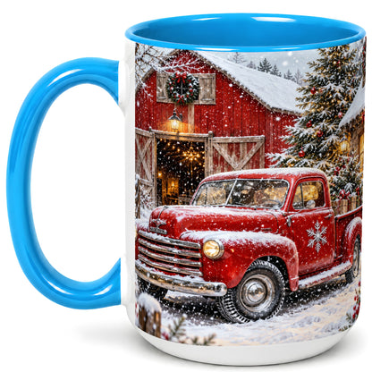#pl[15oz|Blue] Vintage Red Pickup Coffee Mug, Christmas Truck Mug, Ceramic Cup