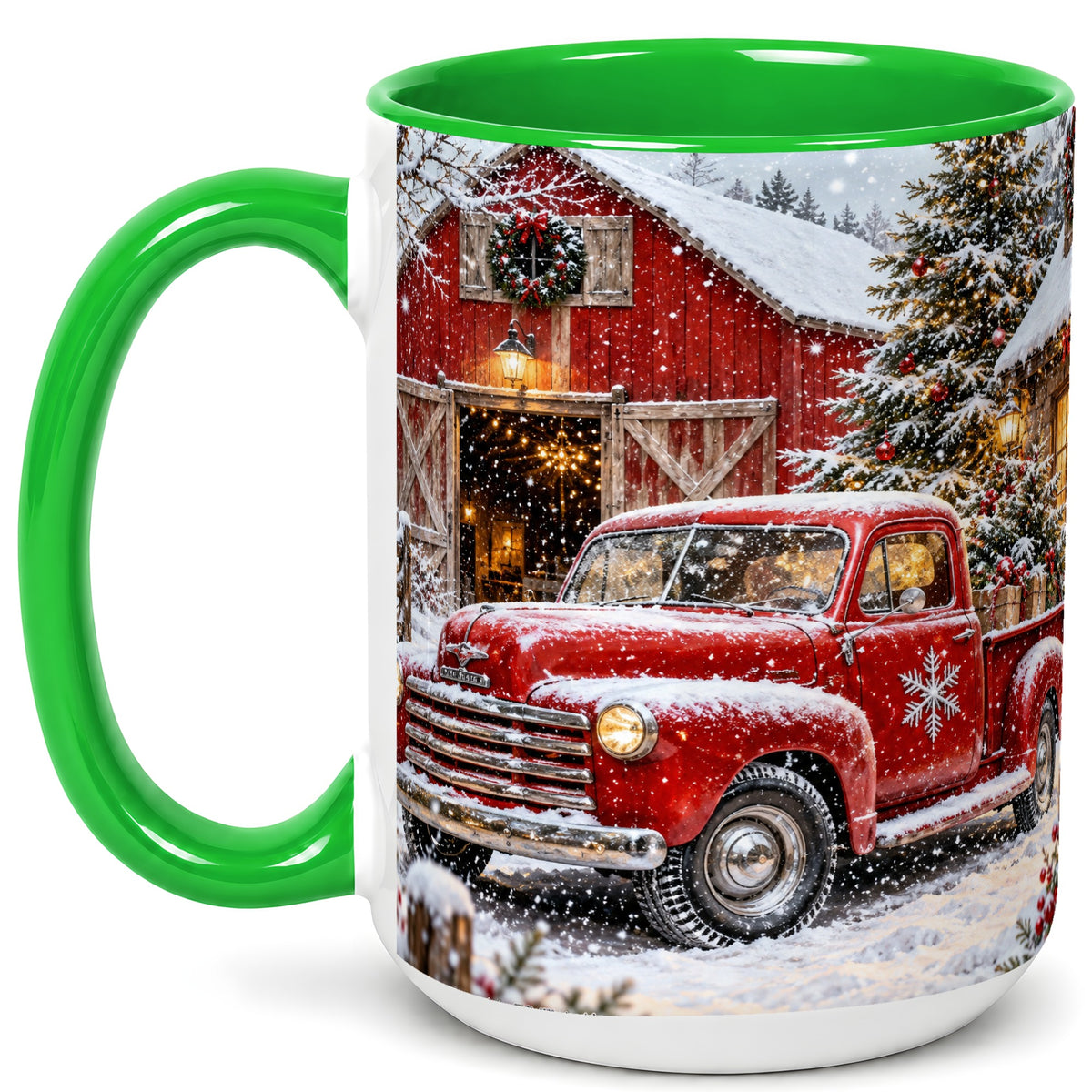 #pl[15oz|Green] Vintage Red Pickup Coffee Mug, Christmas Truck Mug, Ceramic Cup