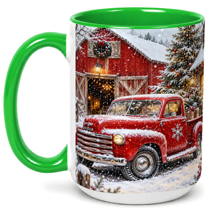 #pl[15oz|Green] Vintage Red Pickup Coffee Mug, Christmas Truck Mug, Ceramic Cup
