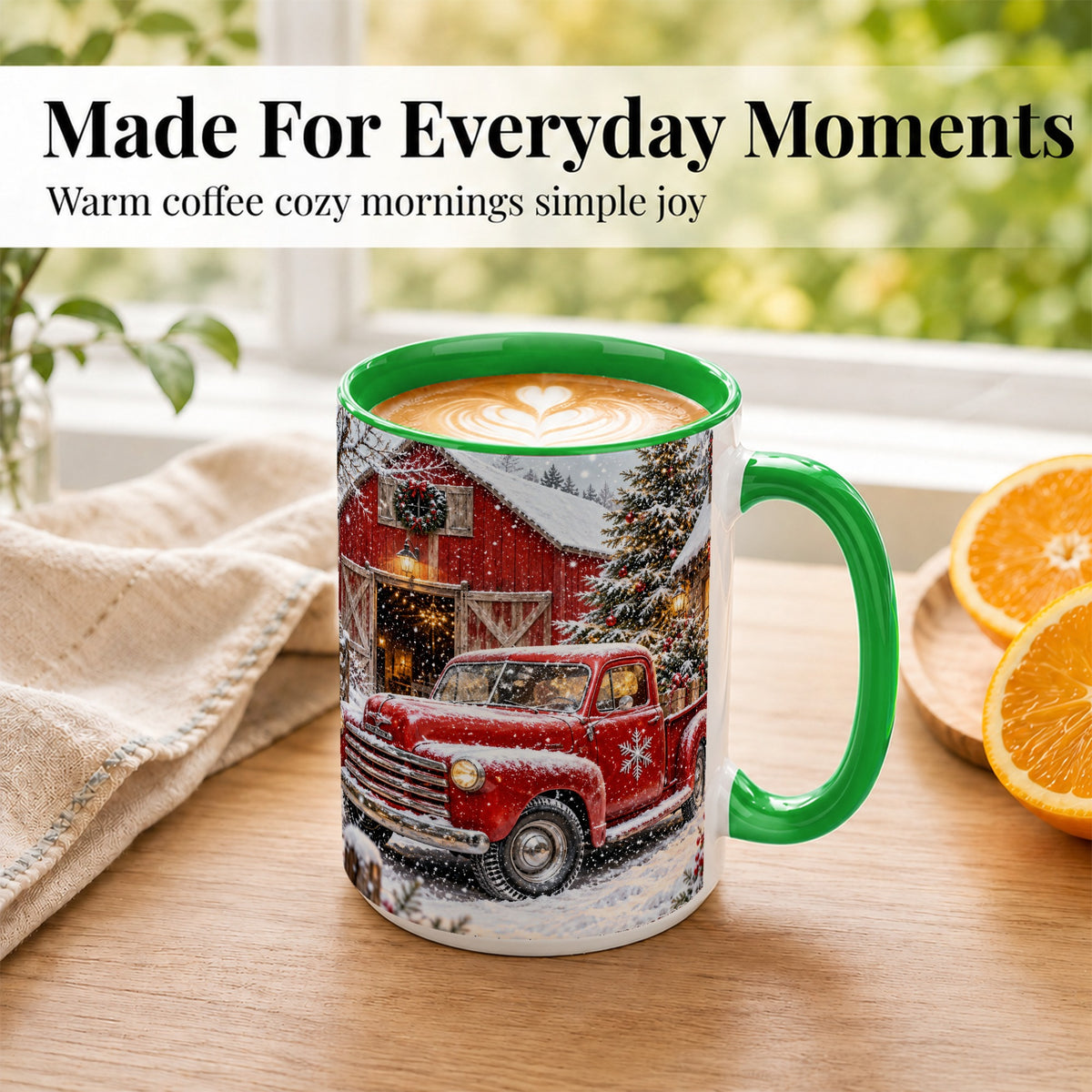 #pl[15oz|Green] Vintage Red Pickup Coffee Mug, Christmas Truck Mug, Ceramic Cup