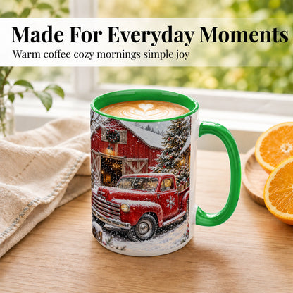 #pl[15oz|Green] Vintage Red Pickup Coffee Mug, Christmas Truck Mug, Ceramic Cup