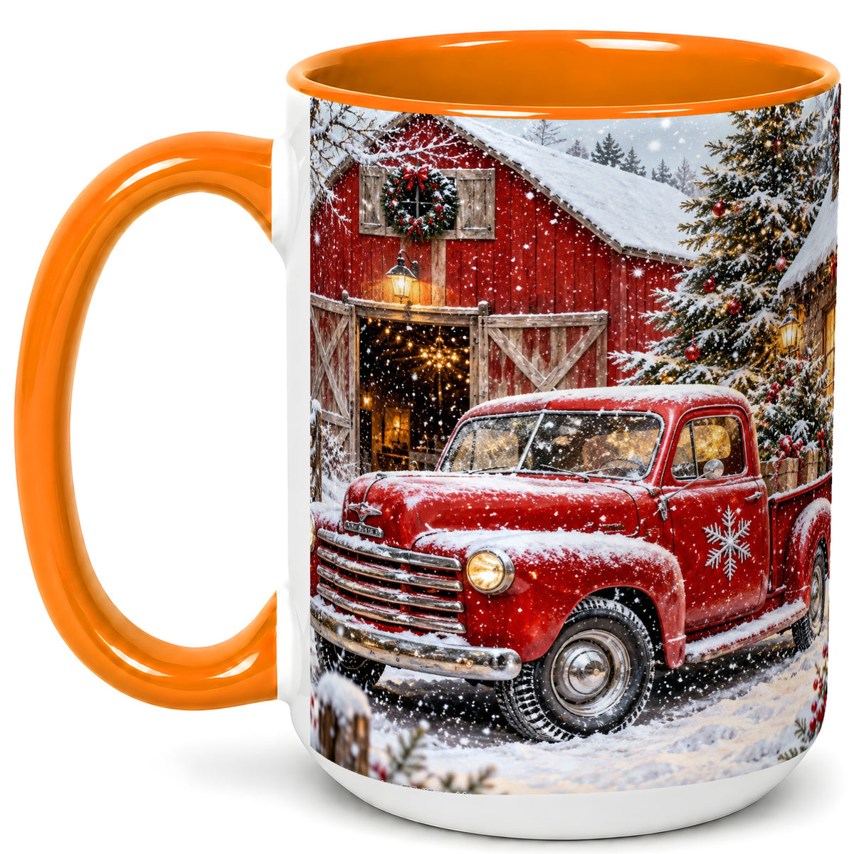 #pl[15oz|Orange] Vintage Red Pickup Coffee Mug, Christmas Truck Mug, Ceramic Cup