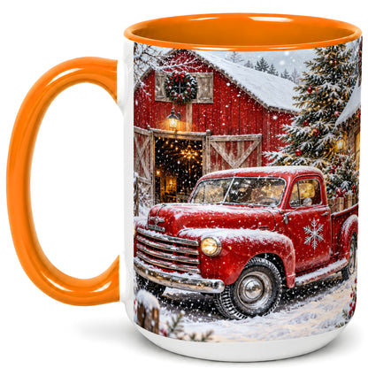 #pl[15oz|Orange] Vintage Red Pickup Coffee Mug, Christmas Truck Mug, Ceramic Cup