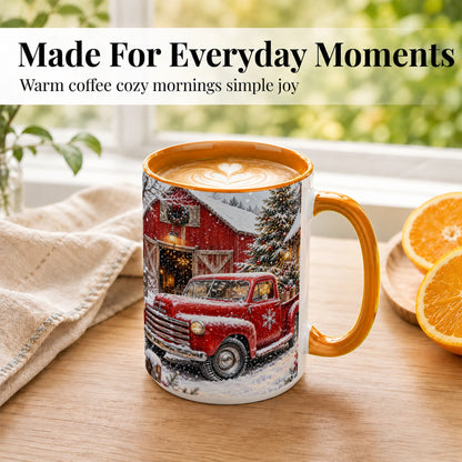 #pl[15oz|Orange] Vintage Red Pickup Coffee Mug, Christmas Truck Mug, Ceramic Cup