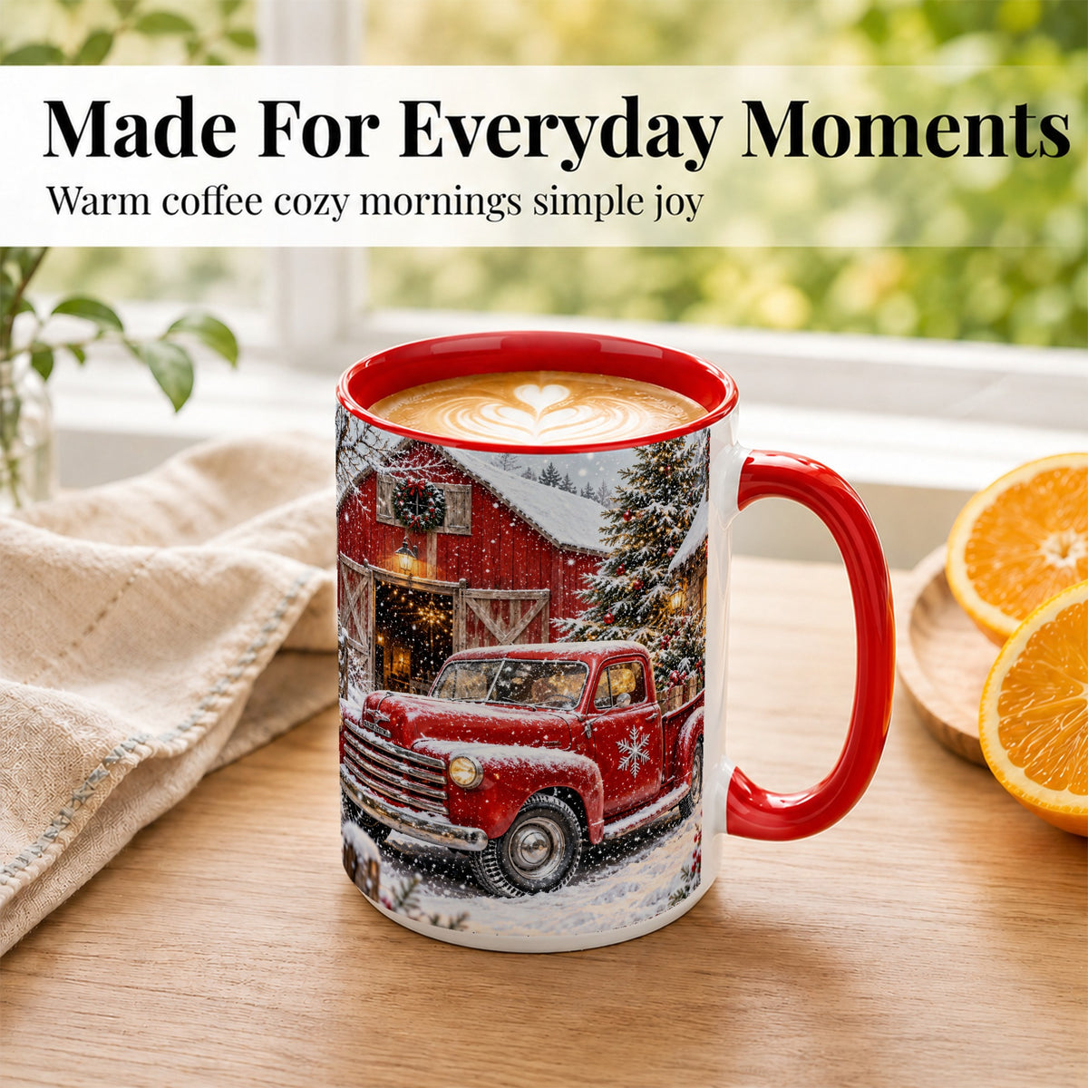 #pl[15oz|Red] Vintage Red Pickup Coffee Mug, Christmas Truck Mug, Ceramic Cup