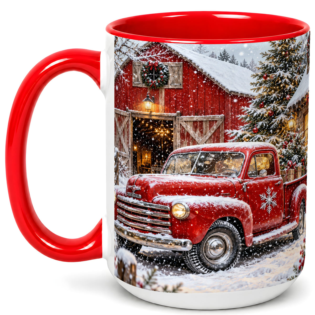#pl[15oz|Red] Vintage Red Pickup Coffee Mug, Christmas Truck Mug, Ceramic Cup