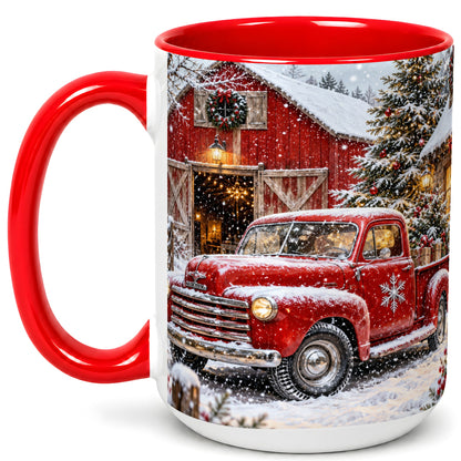 #pl[15oz|Red] Vintage Red Pickup Coffee Mug, Christmas Truck Mug, Ceramic Cup