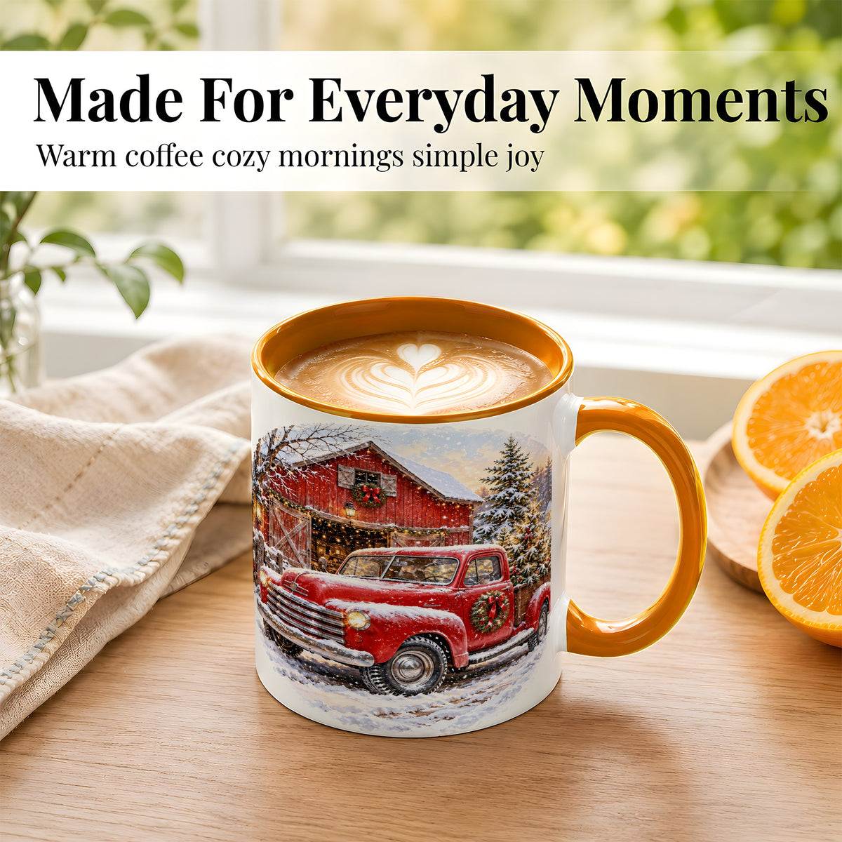 #pl[11oz|Orange] Red Vintage Truck Coffee Mug, Winter Farmhouse Mug, Ceramic Cup