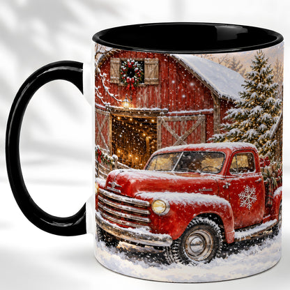 #pl[11oz|Black] Classic Red Truck Coffee Mug, Snowy Farmhouse Mug, Ceramic Cup