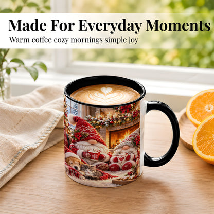 #pl[11oz|Black] Cozy Christmas Gnome Coffee Mug, Fireplace Holiday Mug, Ceramic Cup