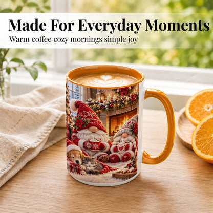 #pl[15oz|Orange] Cozy Christmas Gnome Coffee Mug, Fireplace Holiday Mug, Ceramic Cup