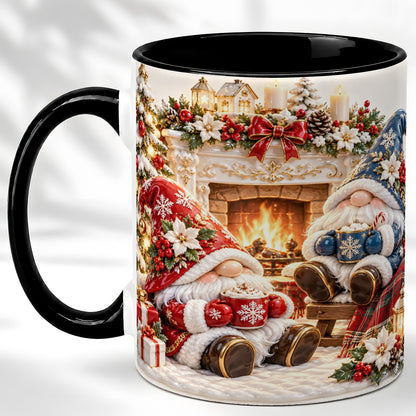 #pl[11oz|Black] Christmas Gnome Coffee Mug, Holiday Fireplace Mug, Ceramic Cup