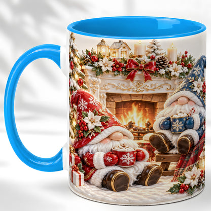 #pl[11oz|Blue] Christmas Gnome Coffee Mug, Holiday Fireplace Mug, Ceramic Cup