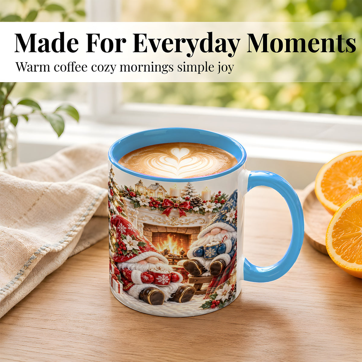 #pl[11oz|Blue] Christmas Gnome Coffee Mug, Holiday Fireplace Mug, Ceramic Cup