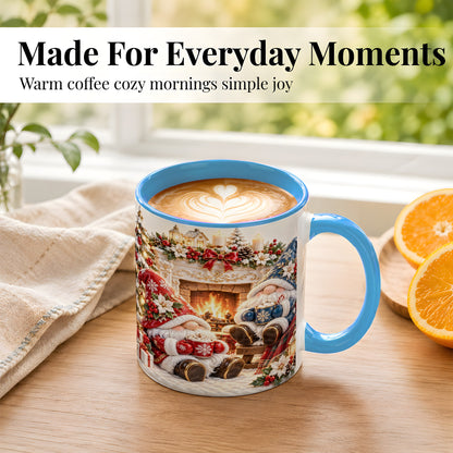 #pl[11oz|Blue] Christmas Gnome Coffee Mug, Holiday Fireplace Mug, Ceramic Cup