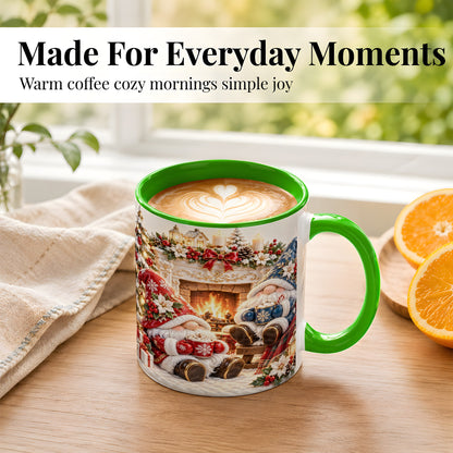 #pl[11oz|Green] Christmas Gnome Coffee Mug, Holiday Fireplace Mug, Ceramic Cup