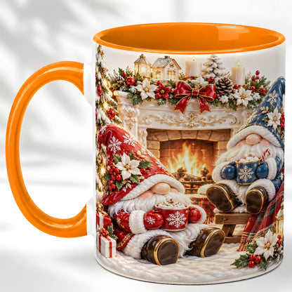 #pl[11oz|Orange] Christmas Gnome Coffee Mug, Holiday Fireplace Mug, Ceramic Cup