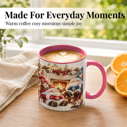 #pl[11oz|Pink] Christmas Gnome Coffee Mug, Holiday Fireplace Mug, Ceramic Cup