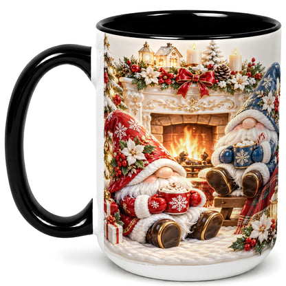 #pl[15oz|Black] Christmas Gnome Coffee Mug, Holiday Fireplace Mug, Ceramic Cup