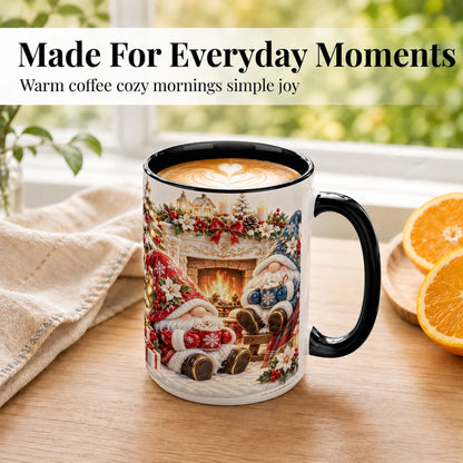 #pl[15oz|Black] Christmas Gnome Coffee Mug, Holiday Fireplace Mug, Ceramic Cup