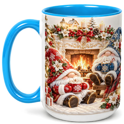 #pl[15oz|Blue] Christmas Gnome Coffee Mug, Holiday Fireplace Mug, Ceramic Cup