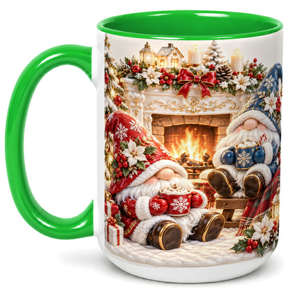 #pl[15oz|Green] Christmas Gnome Coffee Mug, Holiday Fireplace Mug, Ceramic Cup