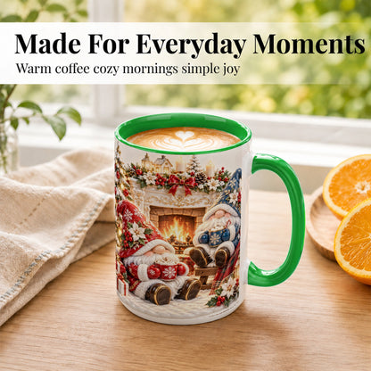 #pl[15oz|Green] Christmas Gnome Coffee Mug, Holiday Fireplace Mug, Ceramic Cup