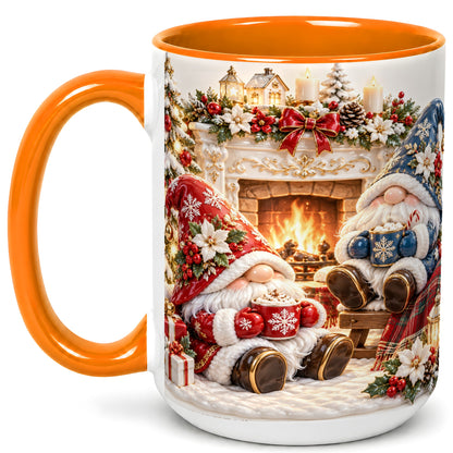 #pl[15oz|Orange] Christmas Gnome Coffee Mug, Holiday Fireplace Mug, Ceramic Cup