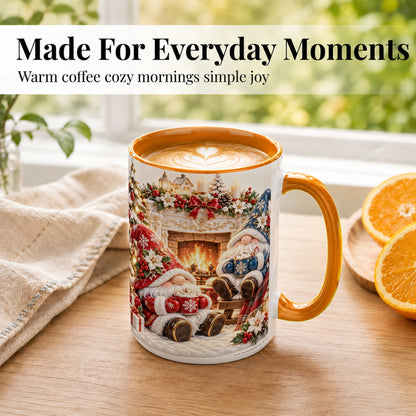 #pl[15oz|Orange] Christmas Gnome Coffee Mug, Holiday Fireplace Mug, Ceramic Cup