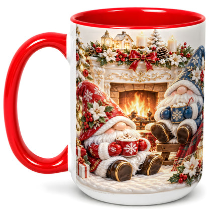 #pl[15oz|Red] Christmas Gnome Coffee Mug, Holiday Fireplace Mug, Ceramic Cup
