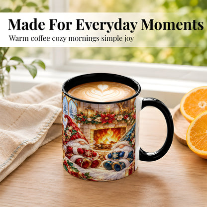 #pl[11oz|Black] Christmas Gnome Coffee Mug, Cozy Fireplace Mug, Ceramic Cup