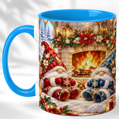 #pl[11oz|Blue] Christmas Gnome Coffee Mug, Cozy Fireplace Mug, Ceramic Cup