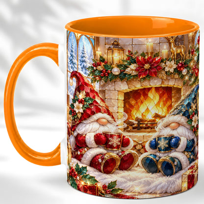 #pl[11oz|Orange] Christmas Gnome Coffee Mug, Cozy Fireplace Mug, Ceramic Cup