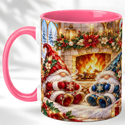 #pl[11oz|Pink] Christmas Gnome Coffee Mug, Cozy Fireplace Mug, Ceramic Cup