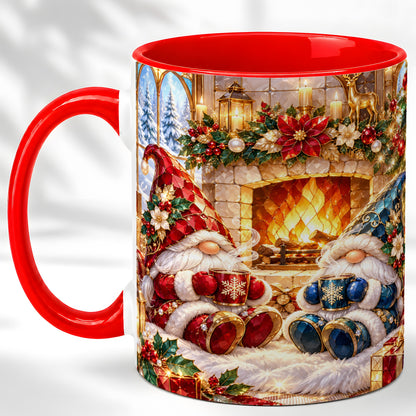 Christmas Gnome Coffee Mug, Cozy Fireplace Mug, Ceramic Cup