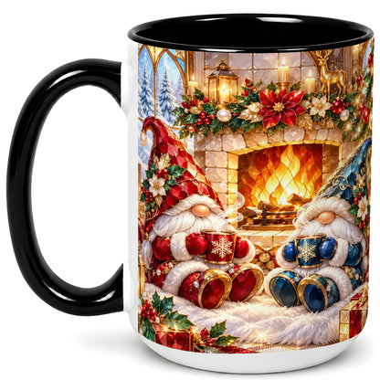 #pl[15oz|Black] Christmas Gnome Coffee Mug, Cozy Fireplace Mug, Ceramic Cup