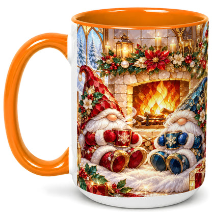 #pl[15oz|Orange] Christmas Gnome Coffee Mug, Cozy Fireplace Mug, Ceramic Cup