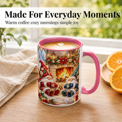 #pl[15oz|Pink] Christmas Gnome Coffee Mug, Cozy Fireplace Mug, Ceramic Cup