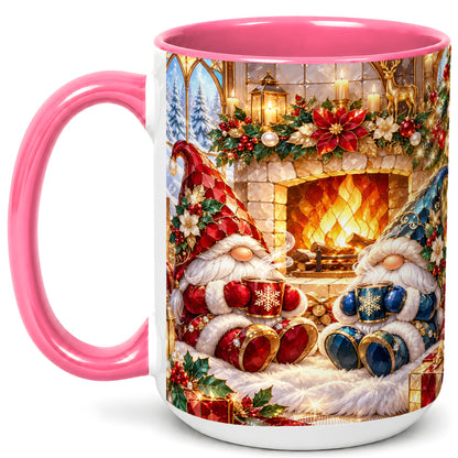 #pl[15oz|Pink] Christmas Gnome Coffee Mug, Cozy Fireplace Mug, Ceramic Cup