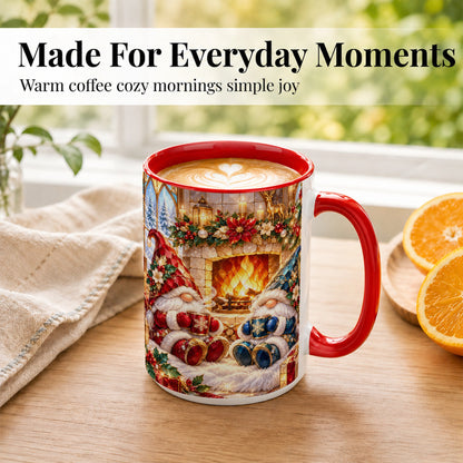#pl[15oz|Red] Christmas Gnome Coffee Mug, Cozy Fireplace Mug, Ceramic Cup