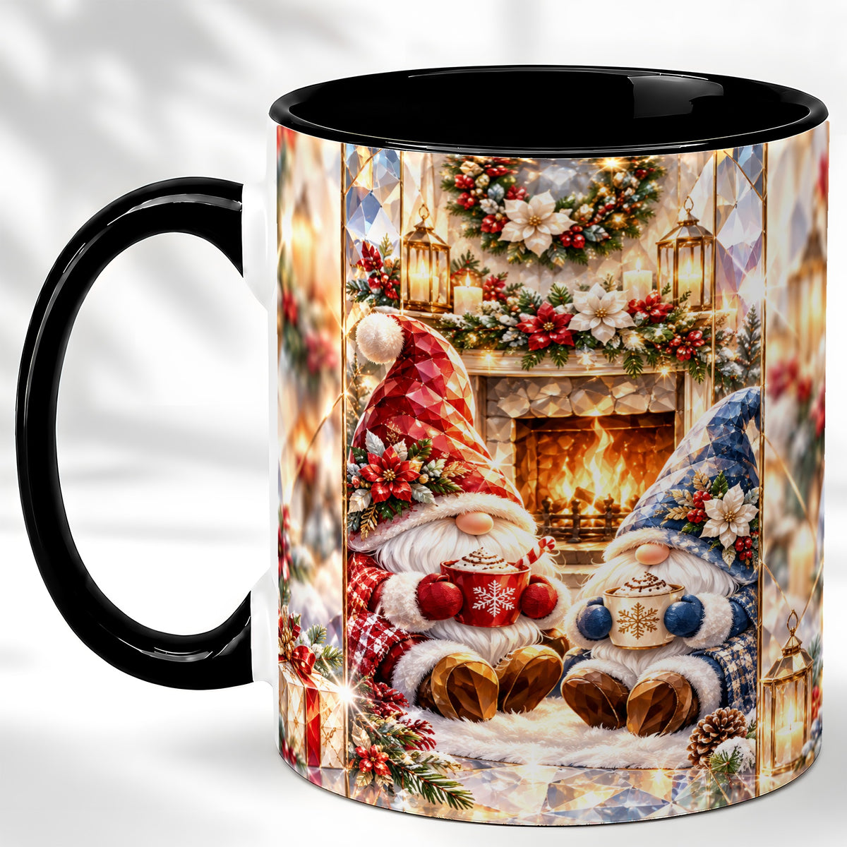 #pl[11oz|Black] Crystal Gnome Coffee Mug, Cozy Fireplace Mug, Ceramic Cup